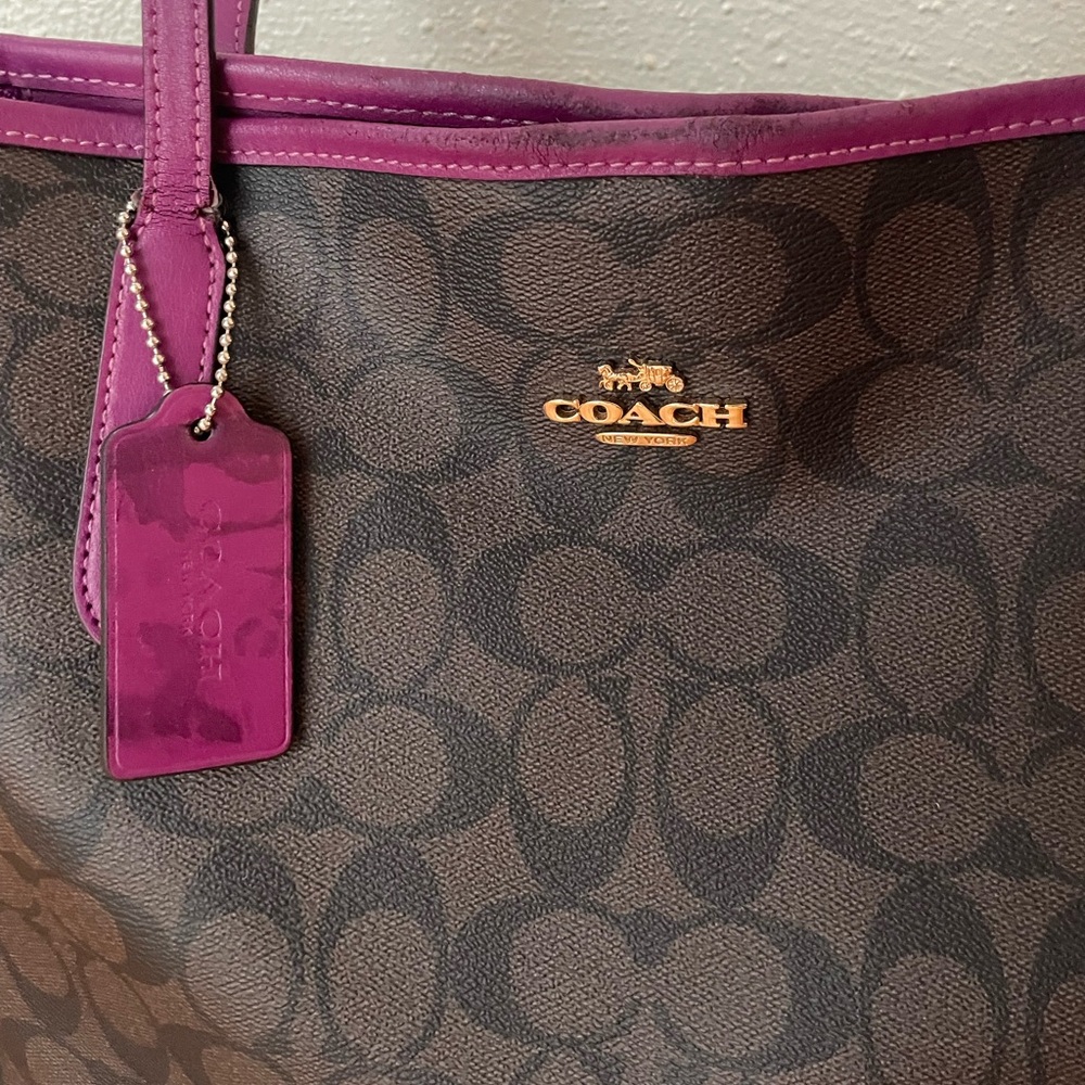 Coach Brown and Purple Signature Tote - Picture 3 of 8